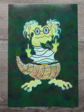 Load image into Gallery viewer, Nerdy But Friendly Flipping The Bird Mime Iguana (13x19 Glossy Full Art Signed Print)
