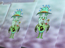 Load image into Gallery viewer, Friendly Working Worm Turtle Parrot Print (13x19 Glossy Full Art Signed Print)
