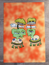 Load image into Gallery viewer, Friendly Cheeseburger Mushroom Turtles (13x19 Glossy Full Art Signed Print)
