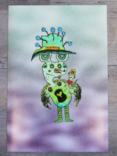 Load image into Gallery viewer, Friendly Working Worm Turtle Parrot Print (13x19 Glossy Full Art Signed Print)
